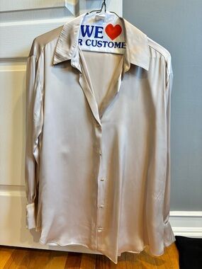 Silky Beige Long-Sleeve Women’s Button-Up Shirt